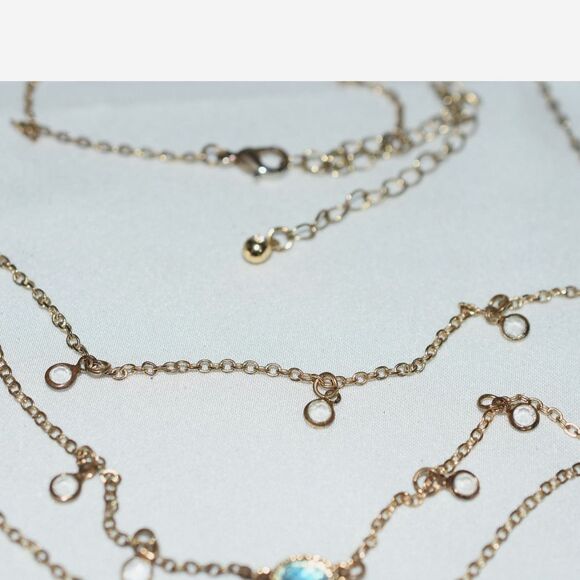 Vintage Layered Blue Beveled /Clear Crystal Accents Gold Tone Link 24" Necklace - Picture 4 of 4